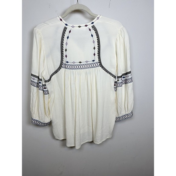 BA&SH PLUME EMBROIDERED Size 3/ Large Boho BLOUSE In Ecru Cream 3/4 Sleeve - Picture 9 of 10